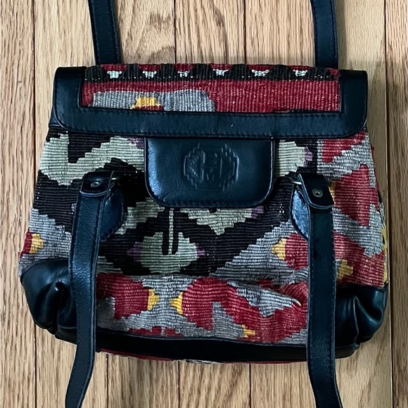 EM May Handbags - EM MAY Turkish 100% wool handwoven kilim and black leather purse